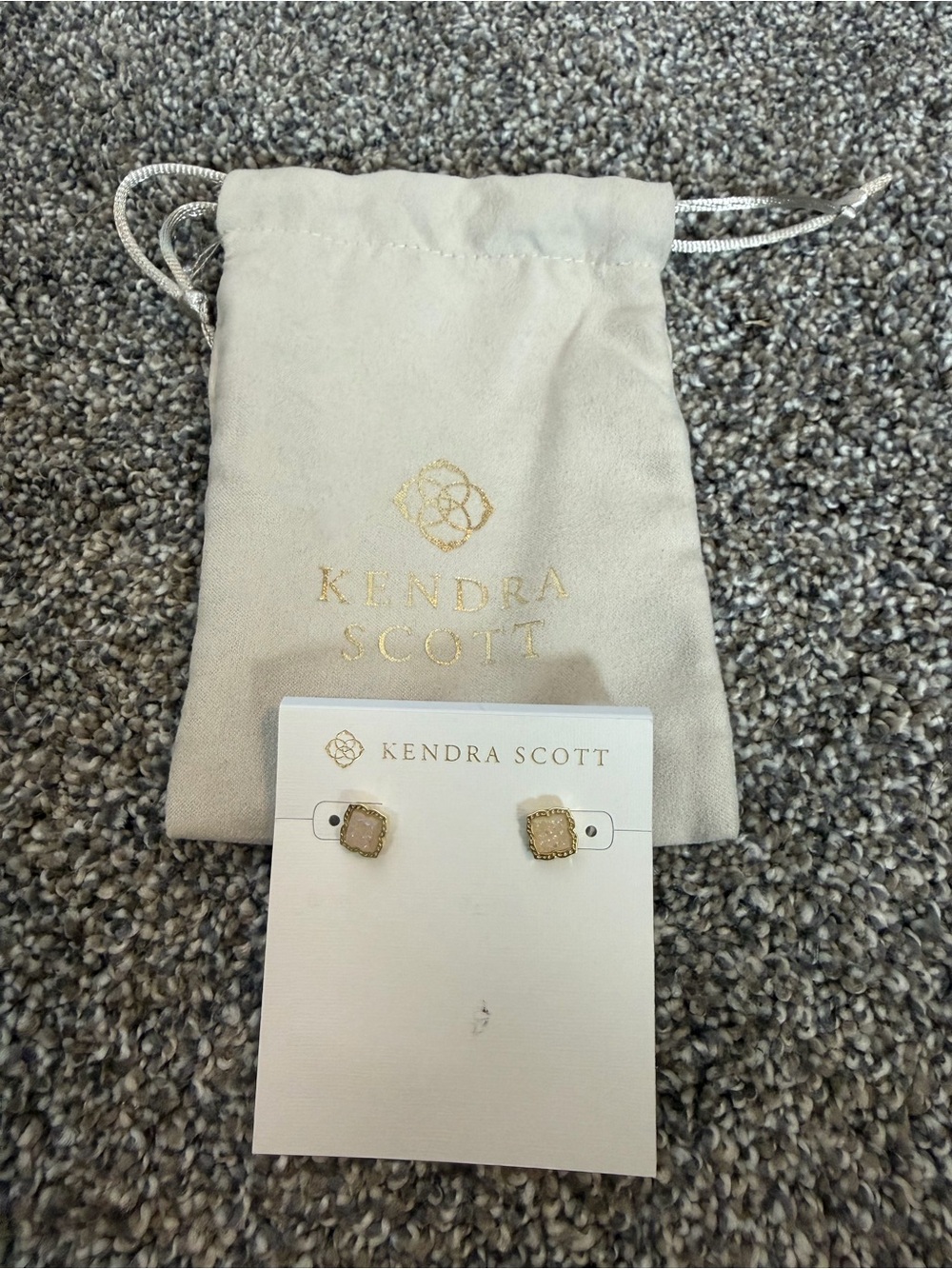 Kendra Scott Gold Frame Beige Stone Stud Earrings